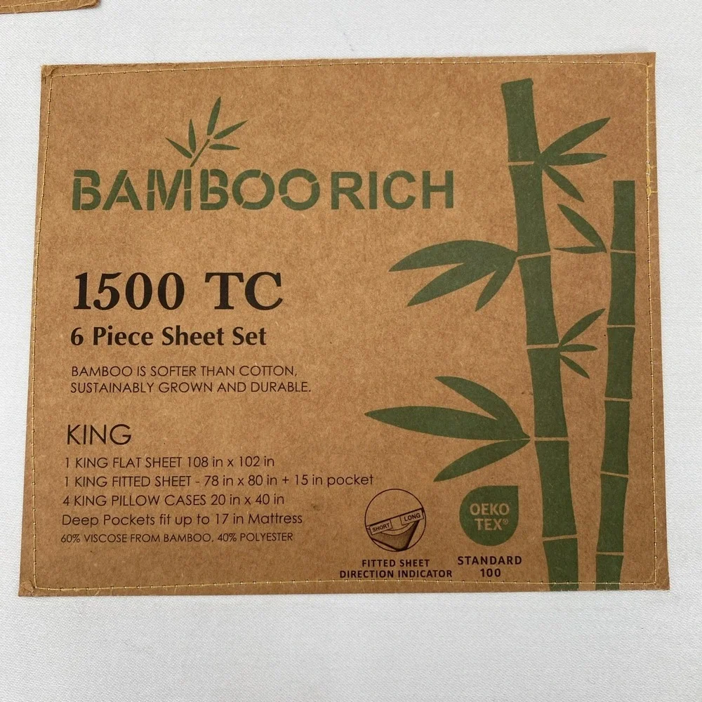 Bamboo Rich Sheet Set KING Light Blue 1500 Thread Count Silky Soft Sustainable